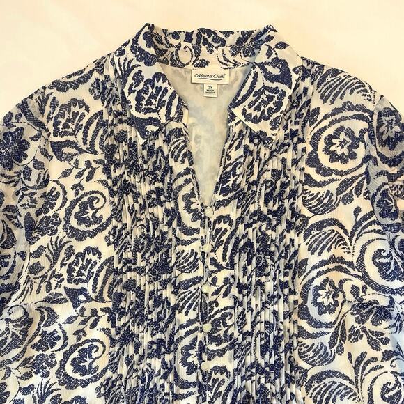 Coldwater Creek Button Down Blouse Womens Size 2X Blue White Work Church Travel - Picture 2 of 15
